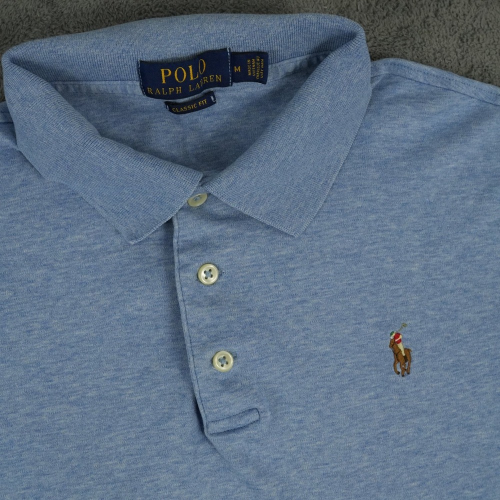 Polo Ralph Lauren Polo Shirt Mens M Blue Heather Classic Fit Short Sleeve Pony